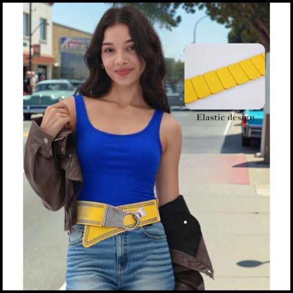 Vintage Punk Studded Belt Adjustable Elastic Waistband Retro 80s Style main image 4